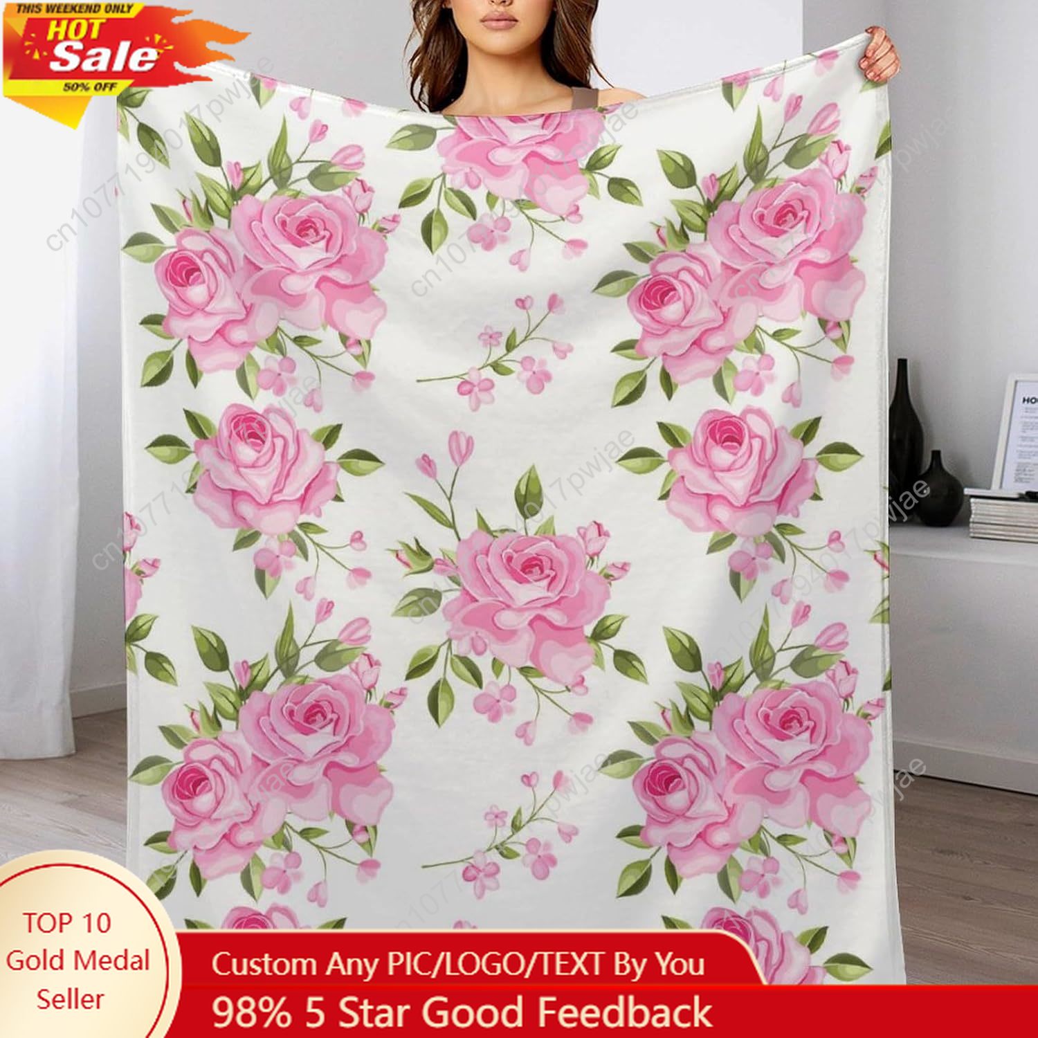 Home Textiles & Furnishings - Pink Flower Throw Blanket Floral Decor