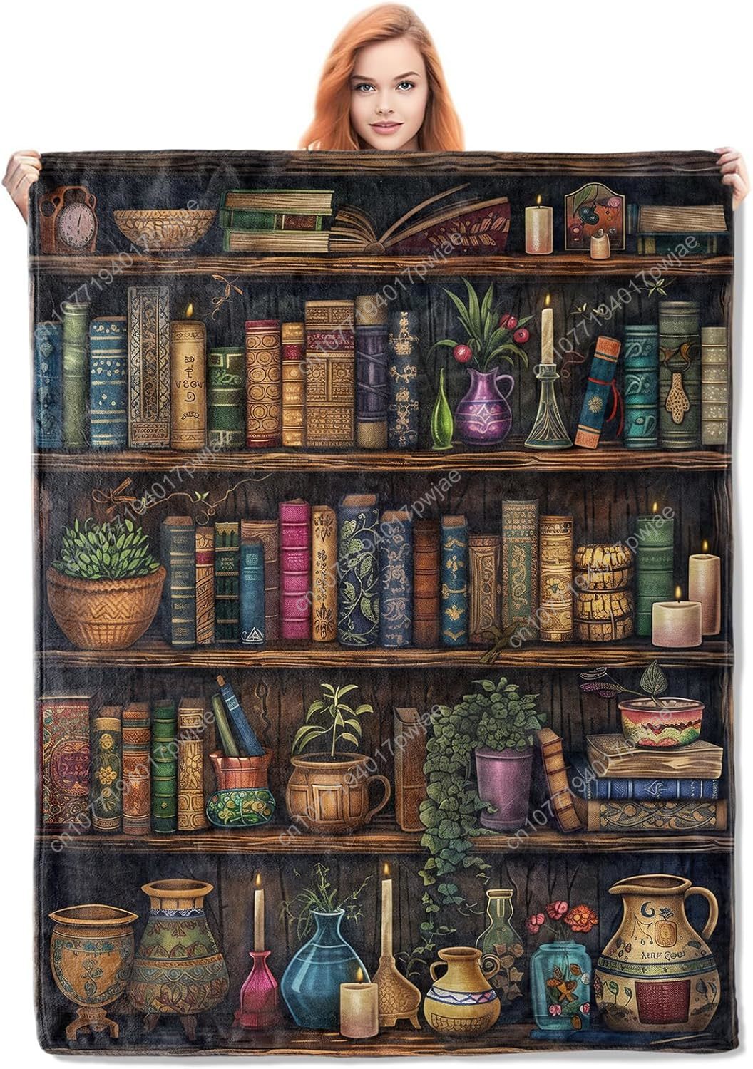 Home Textiles & Furnishings - Vintage Bookshelf Blanket Reading Fleece Throw