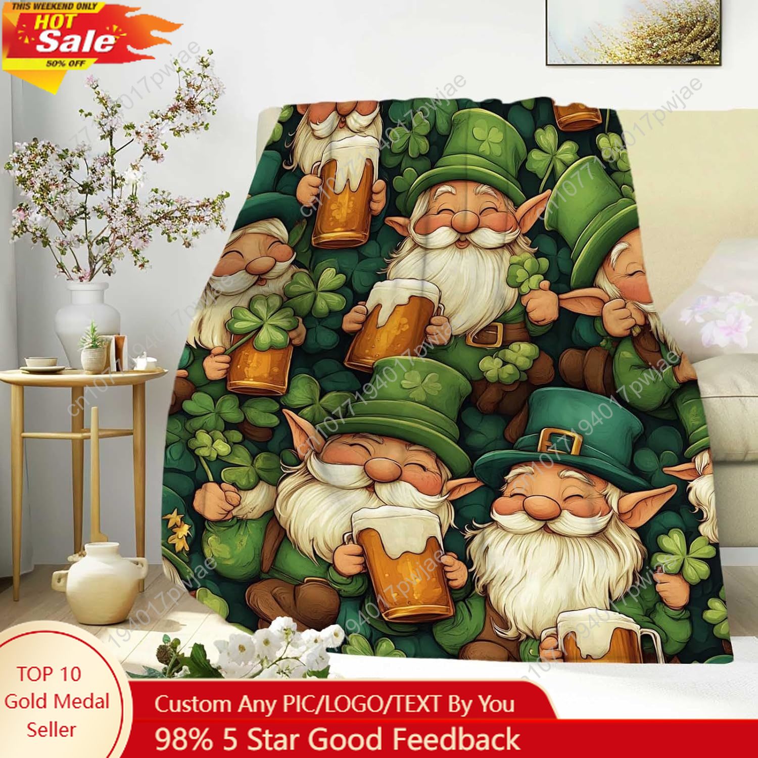 Home Textiles & Furnishings - St. Patrick’s Day Gnome Throw Blanket
