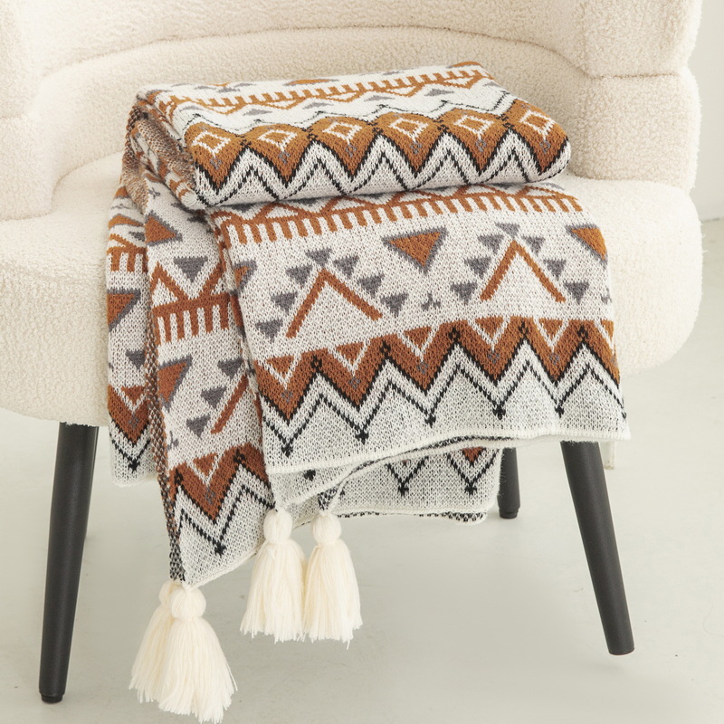 Home Textiles Europe - Bohemian Style Printed Knitted Blanket Luxury