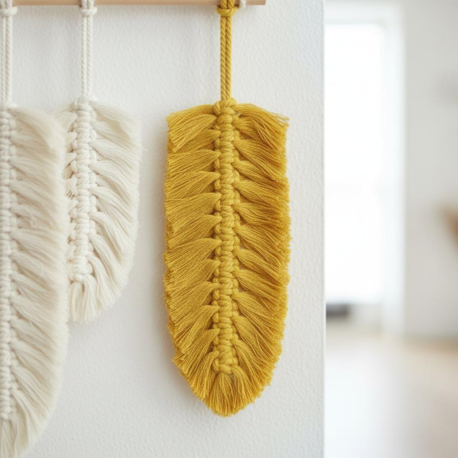Home Textiles & Furnishings - Macrame Feather Wall Hanging Handmade Foliage