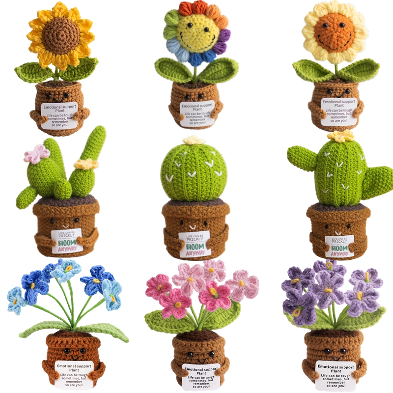 Home Textiles Europe - Handmade Crochet Emotional Support Cactus Sunflower