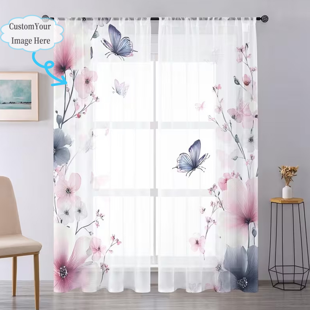 Custom 2D Flat 2pcs Sheer Curt - огляд і ціна Home Textiles & Furnishings