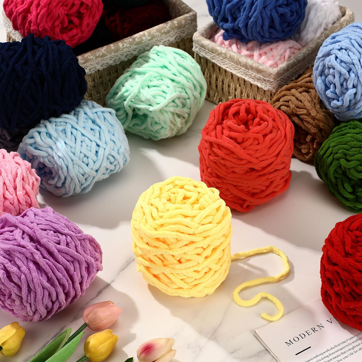 6PCS 600g Chenille Knitting Ya - огляд і ціна Wool Blanket Herringbone